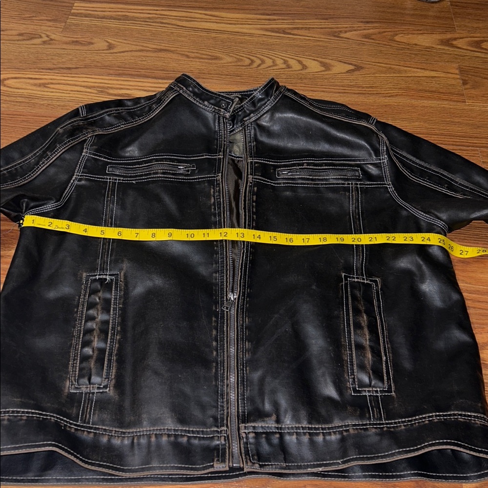 Y2K BLE Athletic Fit Faux Brown Distressed Leather HEAVY Coat Fully Lined Men XL - Picture 5 of 10